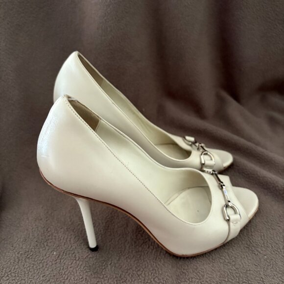 Gucci Margaux Calf Mystic White Open Toe Heels EU 37 US 7 - Picture 4 of 5